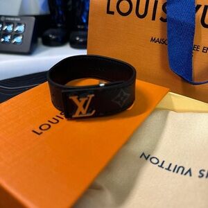 Louis Vuitton Black and Gold Monogram Bracelet